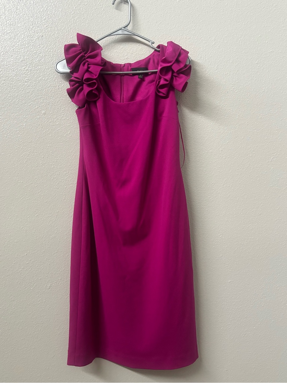 Ruffle-Shoulder Midi Dress in Fuchsia